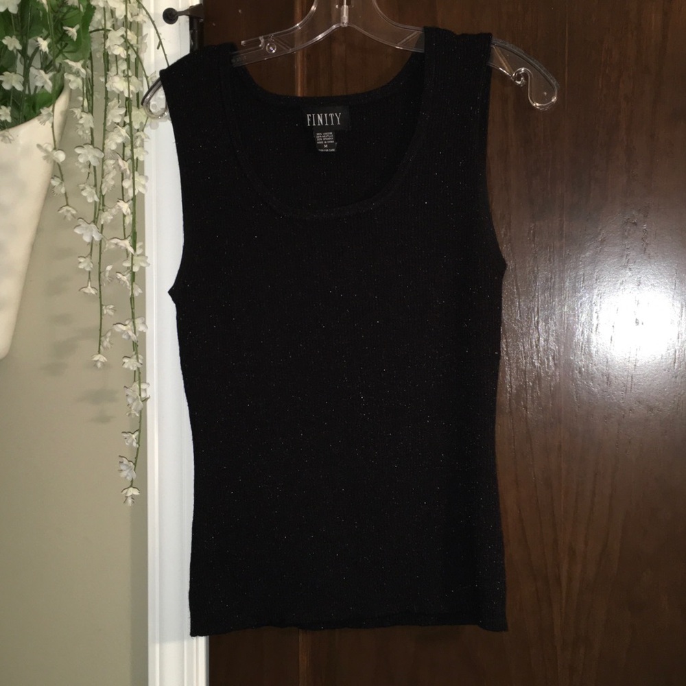 Finity Black Metallic Ribbed Tank Top